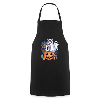 Chat d'Halloween avec citrouille et fantôme - Tablier de cuisine - noir - Devant - AI Model Male 185 dark (185cm)