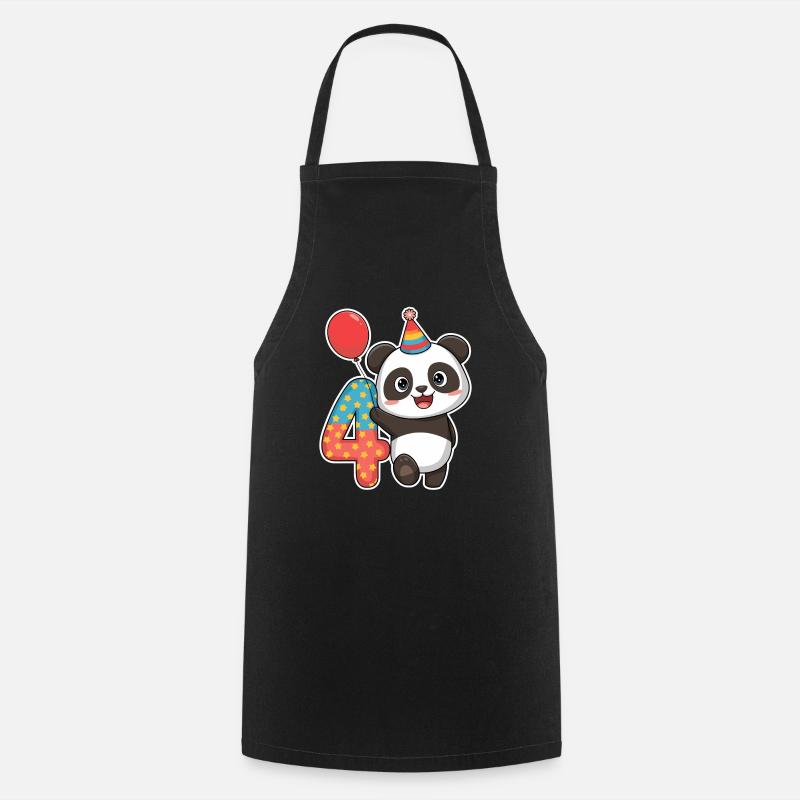 4. Geburtstag Panda mit Luftballon und Sternen - Kochschürze - Schwarz