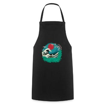 Big Wave Vaporwave Aesthetic 80s Anime Fashion - Cooking Apron - black - Front - AI Model Male 185 dark (185cm)