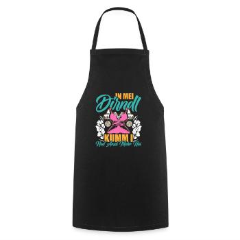 Münchner Volksfest IN MEI DIRNDL KUMM I NED NEI - Cooking Apron - black - Front - AI Model Male 185 dark (185cm)