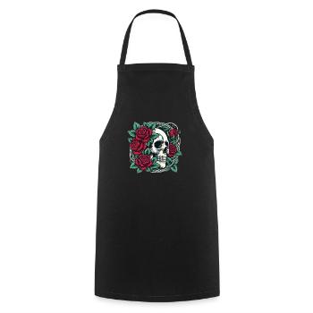 Skeleton Skull Rose Retro Rose Lover Graphic - Cooking Apron - black - Front - AI Model Male 185 dark (185cm)