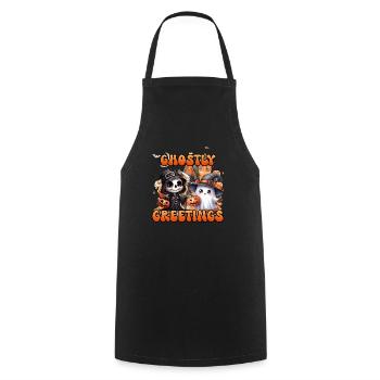 Halloween Kids GHOSTLY GREETINGS Funny - Cooking Apron - black - Front - AI Model Male 185 dark (185cm)