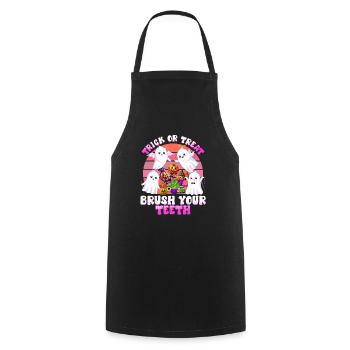 Halloween Party TRICK OR TREAT BRUSH YOUR TEETH - Cooking Apron - black - Front - AI Model Male 185 dark (185cm)