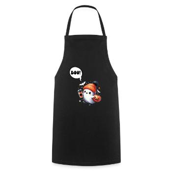 Halloween Costume Kids BOOO Funny Girl - Cooking Apron - black - Front - AI Model Male 185 dark (185cm)