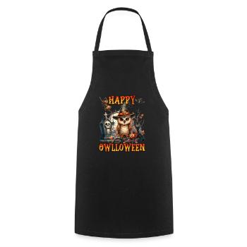 Halloween Kids HAPPY OWLLOWEEN Funny - Cooking Apron - black - Front - AI Model Male 185 dark (185cm)