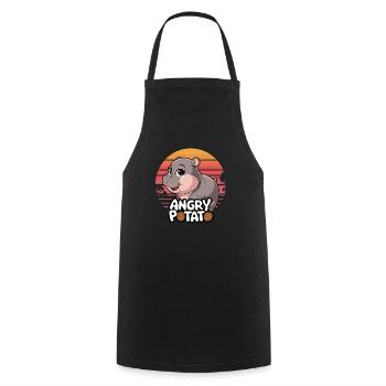 Art de l’hippopotame heureux : Moo Deng et Angry Potato - Tablier de cuisine - noir - Devant - AI Model Male 185 dark (185cm)