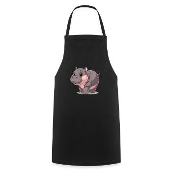 Niedliches Moo Deng Hippo Cartoon Motiv - Kochschürze - Schwarz - Vorne - AI Model Male 185 dark (185cm)