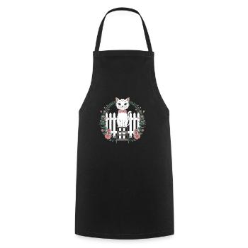 Chat cottagecore avec fleurs et clôture - Tablier de cuisine - noir - Devant - AI Model Male 185 dark (185cm)
