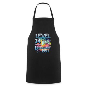 Niveau 34 Débloqué depuis 1982 Anniversaire - Tablier de cuisine - noir - Devant - AI Model Male 185 dark (185cm)