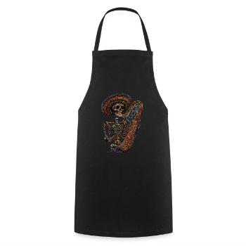 Harpe Squelette Mexicain - Tablier de cuisine - noir - Devant - AI Model Male 185 dark (185cm)