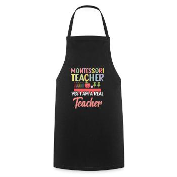 Montessori teacher: Yes, I am a real teacher - Cooking Apron - black - Front - AI Model Male 185 dark (185cm)