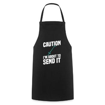 Pogo-stick Attention, I'll send it right away - Cooking Apron - black - Front - AI Model Male 185 dark (185cm)