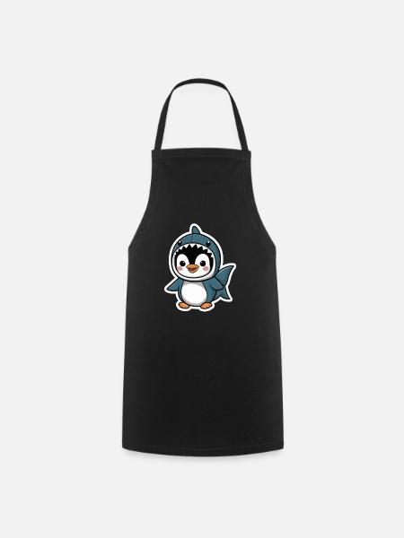 Niedlicher Pinguin Im Hai-Kostüm - Kochschürze - Schwarz