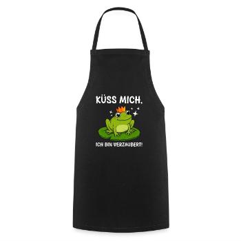 Karneval Frosch KÜSS MICH ICH BIN VERZAUBERT - Kochschürze - Schwarz - Vorne - AI Model Male 185 dark (185cm)