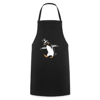 Pingouin élégant dansant joyeusement avec un chapeau haut de forme - Tablier de cuisine - noir - Devant - AI Model Male 185 dark (185cm)