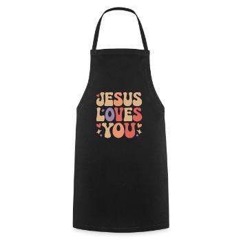 Jésus t’aime en disant chrétien - Tablier de cuisine - noir - Devant - AI Model Male 185 dark (185cm)