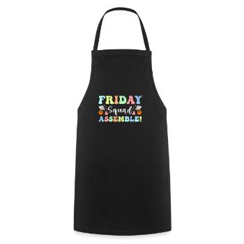 Happy Friday Fri Yay Teacher School Meme - Cooking Apron - black - Front - AI Model Male 185 dark (185cm)