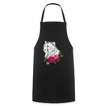 Cheetah With Flowers - Cooking Apron - black - Front - AI Model Male 185 dark (185cm)