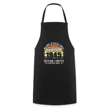 September 1945 Vintage 80 Year Anniversary Gift - Cooking Apron - black - Front - AI Model Male 185 dark (185cm)