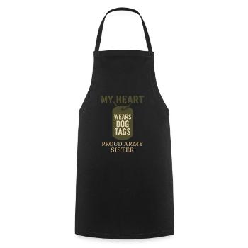 Fière armée sœur militaire frère sœur service famille - Tablier de cuisine - noir - Devant - AI Model Male 185 dark (185cm)