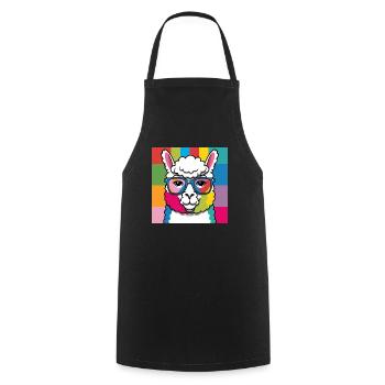 Alpaca Llama Colorful and Cool with Glasses - Cooking Apron - black - Front - AI Model Male 185 dark (185cm)