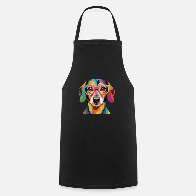 Teckel chien teckel lunettes cool coloré - Tablier de cuisine - noir