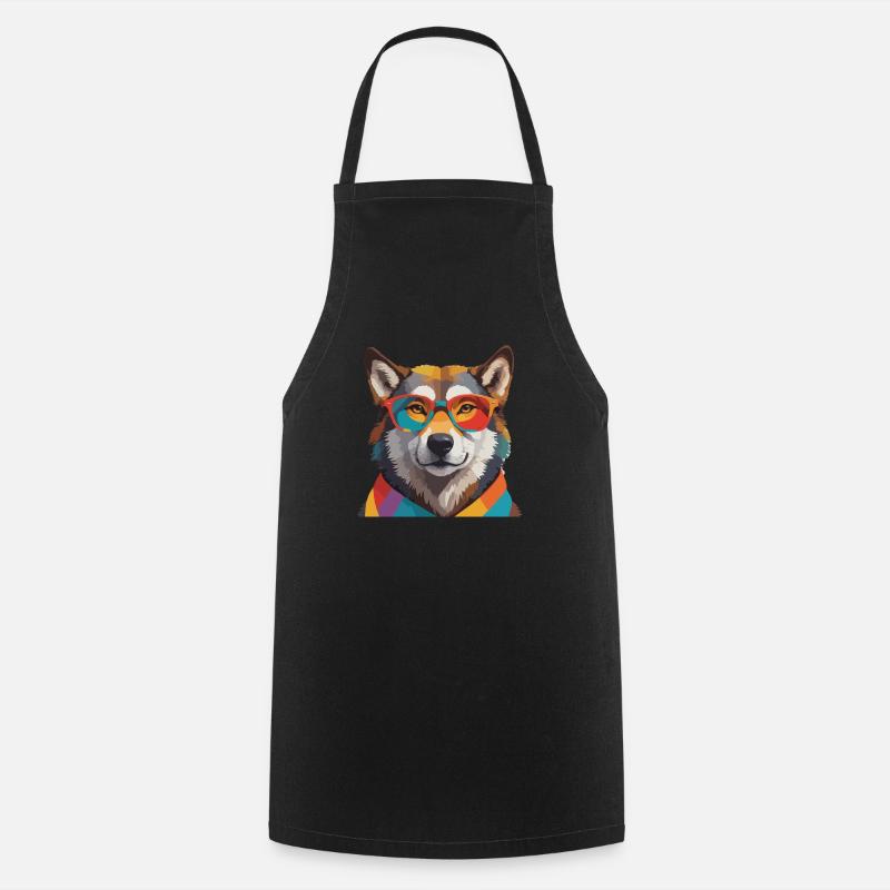 Wolf Cool mit Brille Bunt - Kochschürze - Schwarz
