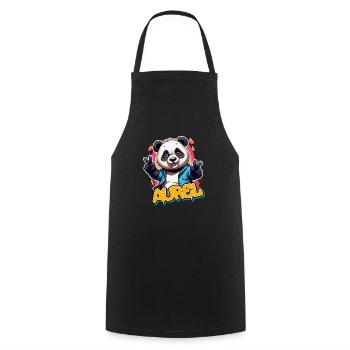 AUREL - Beau prénom de garçon avec un panda cool - Tablier de cuisine - noir - Devant - AI Model Male 185 dark (185cm)