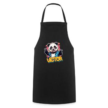 VICTOR - Handsome boy name with cool panda - Cooking Apron - black - Front - AI Model Male 185 dark (185cm)