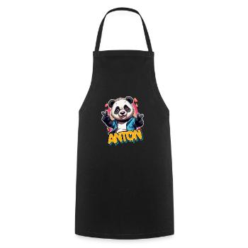 ANTON - Beau nom de garçon avec PANDA cool - Tablier de cuisine - noir - Devant - AI Model Male 185 dark (185cm)