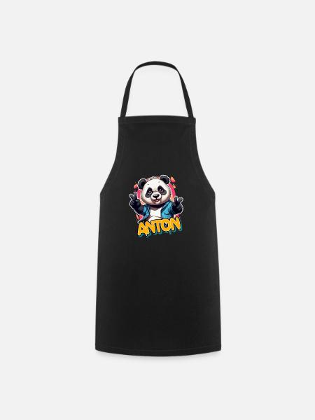 ANTON - Schöner Jungen Name mit coolem PANDA - Kochschürze - Schwarz