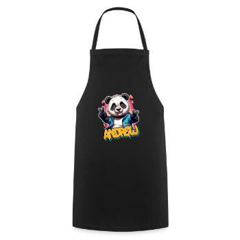 ANDREW - Handsome Boy Name with Cool Panda - Cooking Apron - black - Front - AI Model Male 185 dark (185cm)