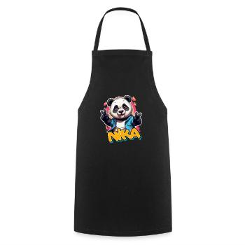 NIKA - Beau prénom de garçon avec panda cool - Tablier de cuisine - noir - Devant - AI Model Male 185 dark (185cm)