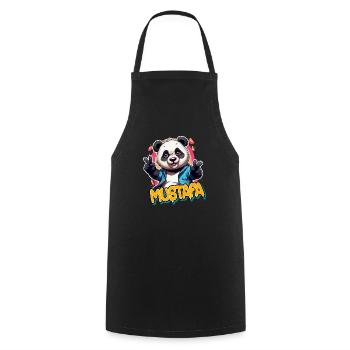 MUSTAFA - Schöner Jungen Name mit coolem Panda - Kochschürze - Schwarz - Vorne - AI Model Male 185 dark (185cm)