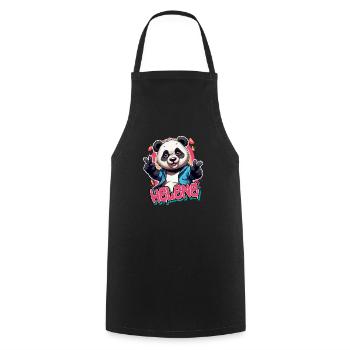 HELENE - Beautiful girl name with cool panda - Cooking Apron - black - Front - AI Model Male 185 dark (185cm)