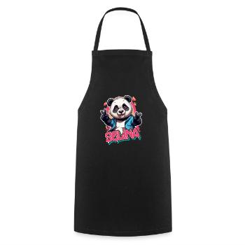 SELINA - Schöner Mädchen Name mit coolem Panda - Kochschürze - Schwarz - Vorne - AI Model Male 185 dark (185cm)