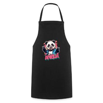 ANIELA - Beautiful girl name with cool panda - Cooking Apron - black - Front - AI Model Male 185 dark (185cm)