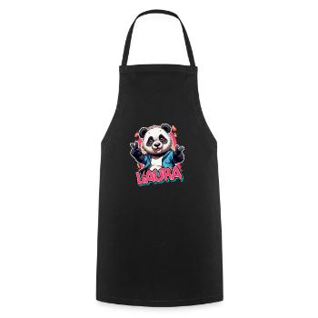 LAURA - Schöner Mädchen Name mit coolem Panda - Kochschürze - Schwarz - Vorne - AI Model Male 185 dark (185cm)