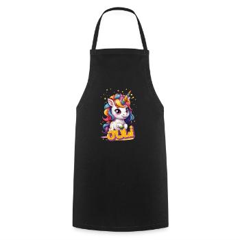JULY - Beautiful girl name with cute unicorn - Cooking Apron - black - Front - AI Model Male 185 dark (185cm)
