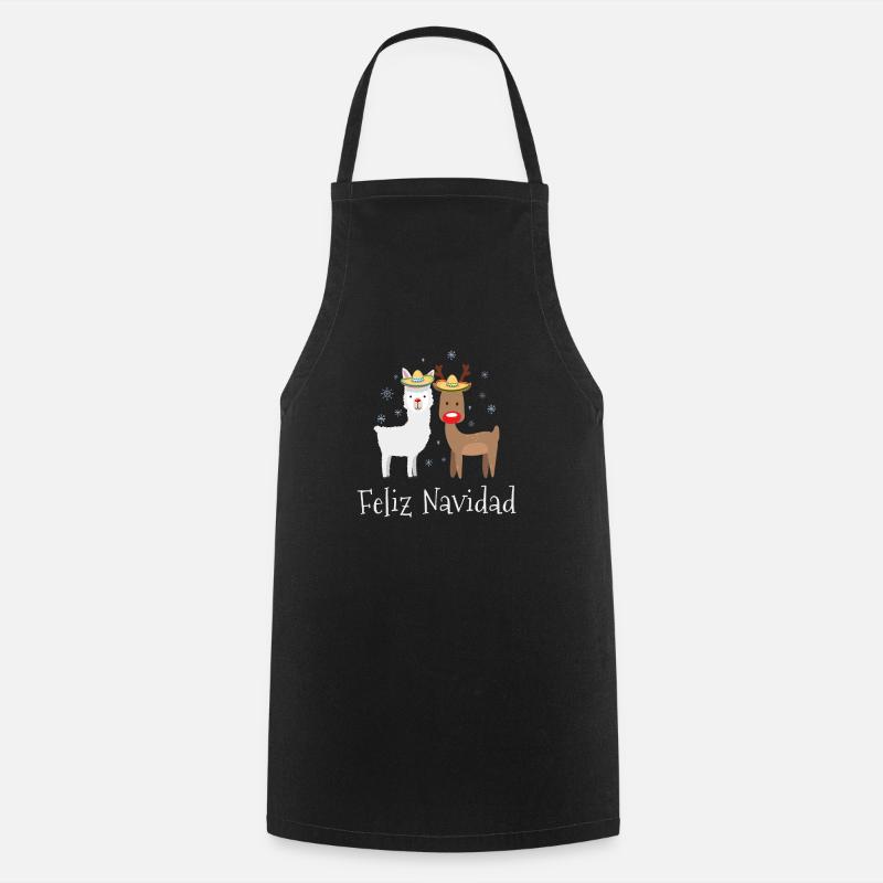 Feliz Llamadad Navidad Christmas Llama Gift - Cooking Apron - black