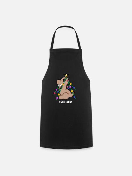 treerex Dino Dinosaur Christmas Christmas Tree Gift Comic - Cooking Apron - black