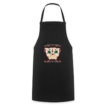 Sugar Skull Pug - sugar skull pug - Cooking Apron - black - Front - AI Model Male 185 dark (185cm)