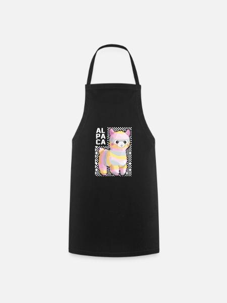 Regenbogen Alpaka Lama Geschenkidee - Kochschürze - Schwarz