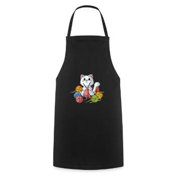 Minou Tricot couture Broderie Chat Fil cadeau - Tablier de cuisine - noir - Devant - AI Model Male 185 dark (185cm)