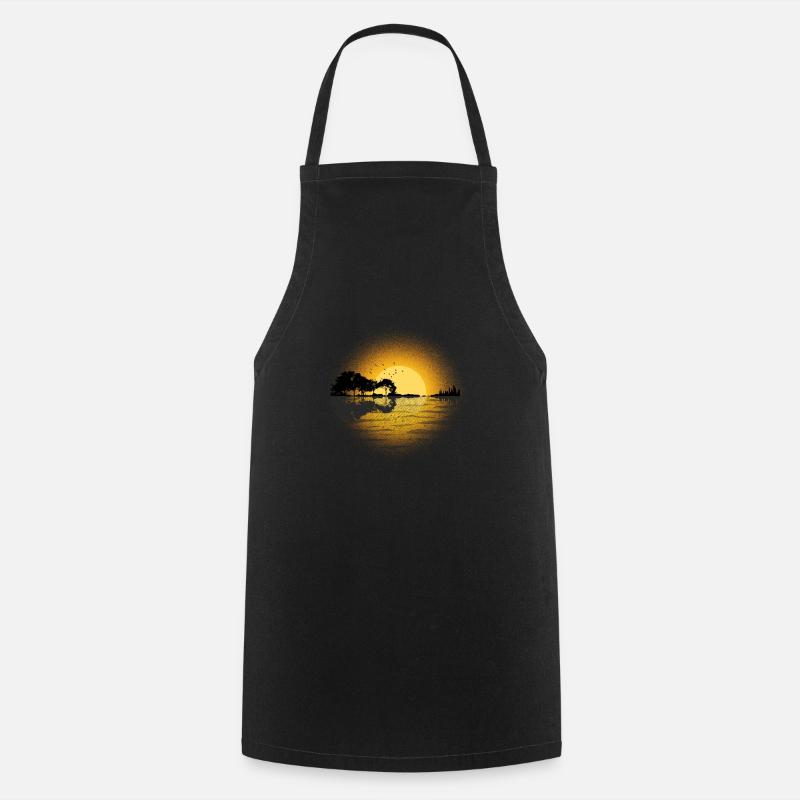 Sunset Guitar Electric Guitar Gift - Cooking Apron - black