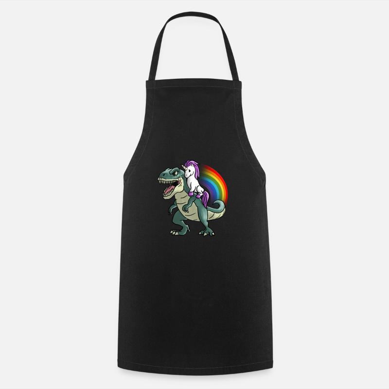 Einhorn reitet auf T-Rex Regenbogen Geschenk - Kochschürze - Schwarz