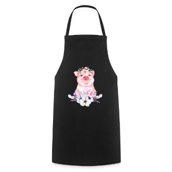 Naissance cochon piggy boho fleurs cadeau - Tablier de cuisine - noir - Devant - AI Model Male 185 dark (185cm)