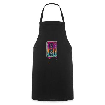90er Jahre Party Outfit Kostüm Klamotten Kassette - Kochschürze - Schwarz - Vorne - AI Model Male 185 dark (185cm)