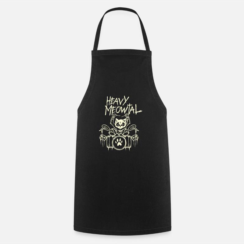 Heavy Metal Cat Drummer Drummer Gothic Goth - Cooking Apron - black