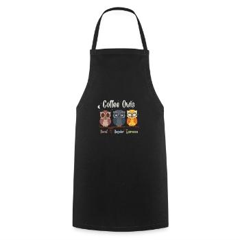 Chouettes drôles de café, cadeau de buveur de café - Tablier de cuisine - noir - Devant - AI Model Male 185 dark (185cm)